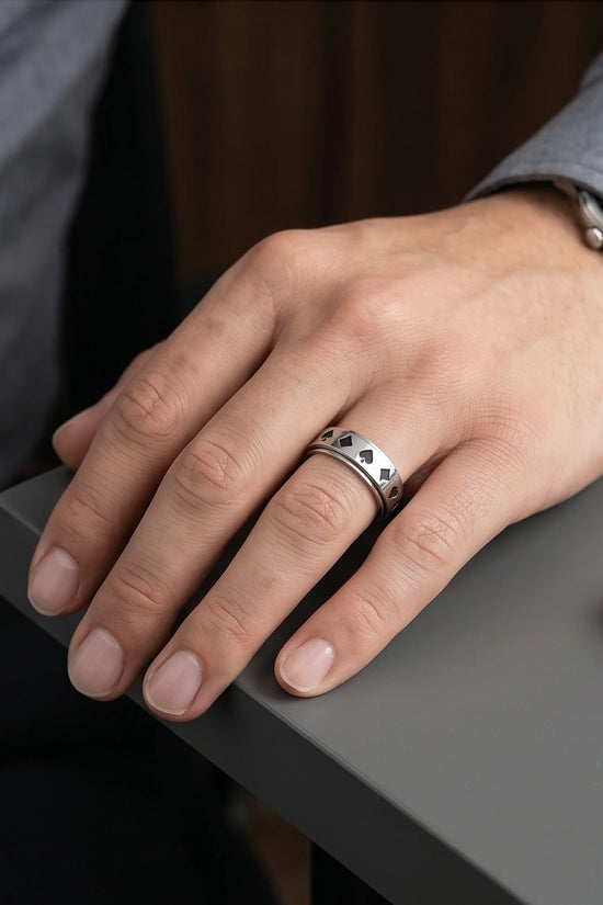 Silver Playing Cards Suit Spinner Ring