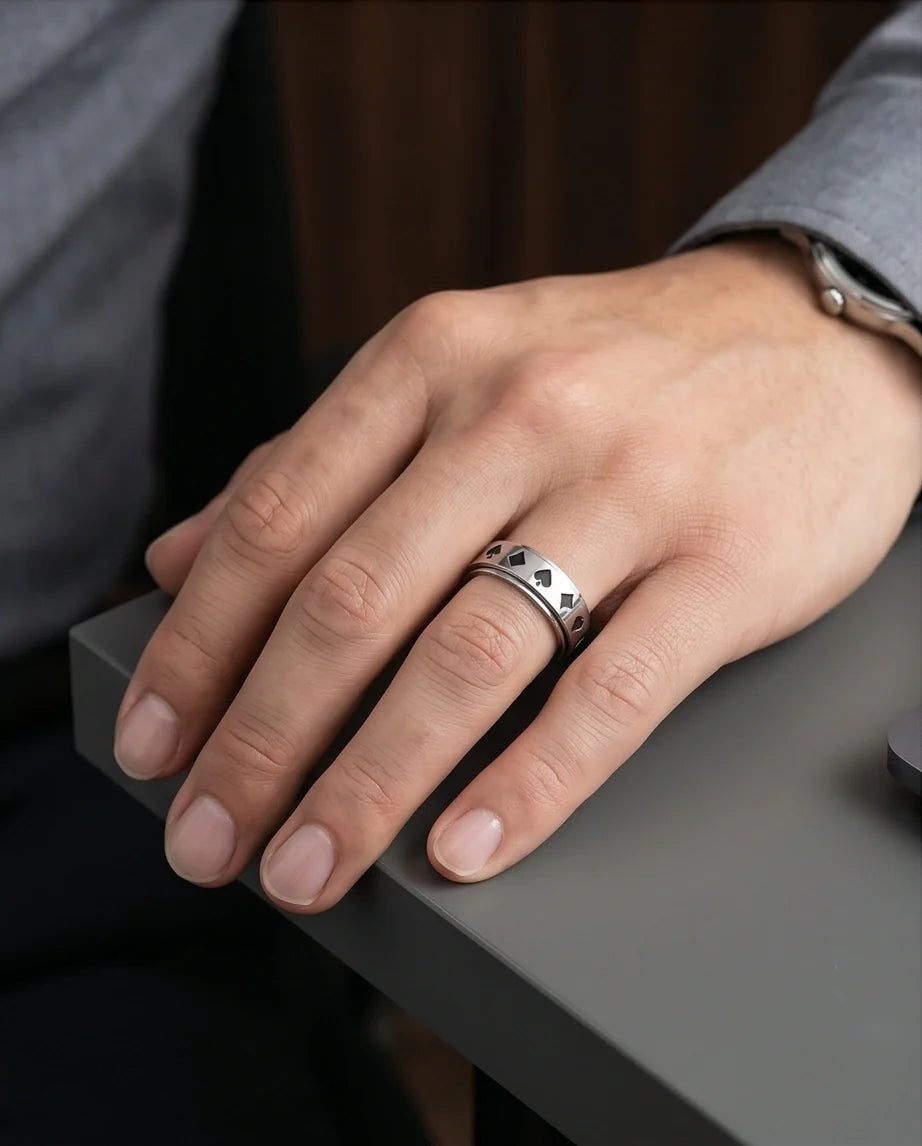 Silver Playing Cards Suit Spinner Ring