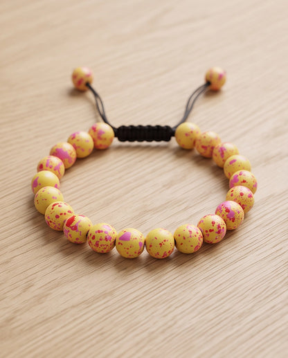 Yellow & Pink Splatter Paint Beaded Adjustable Macrame Bracelet