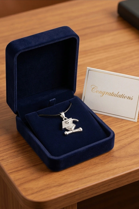 Silver Graduation Cap Pendant Necklace