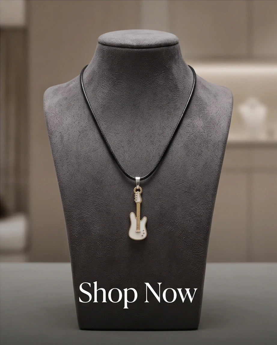 Gold and White Electric Guitar Necklace