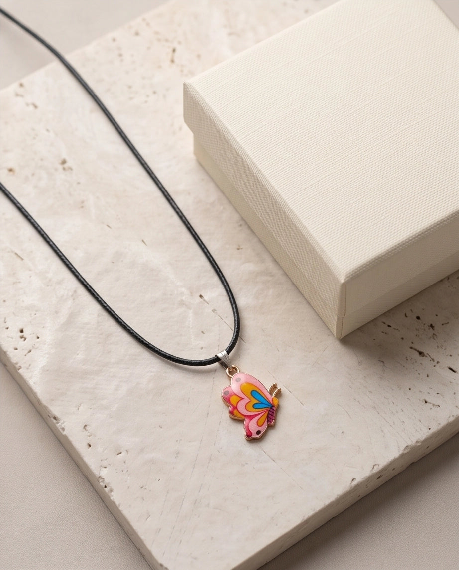 Pastel Pink & Multicolor Butterfly Cord Necklace