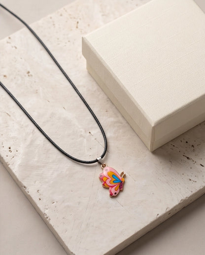 Pastel Pink & Multicolor Butterfly Cord Necklace
