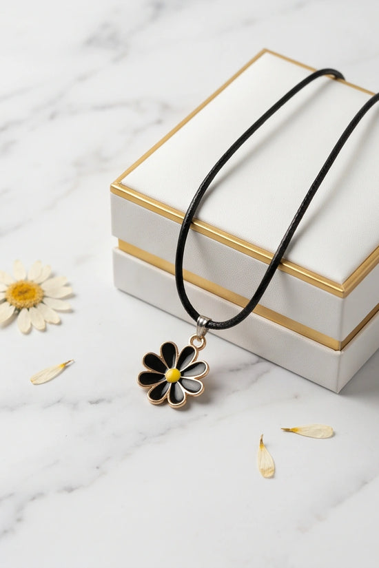 Gold and Black Daisy Pendant Necklace