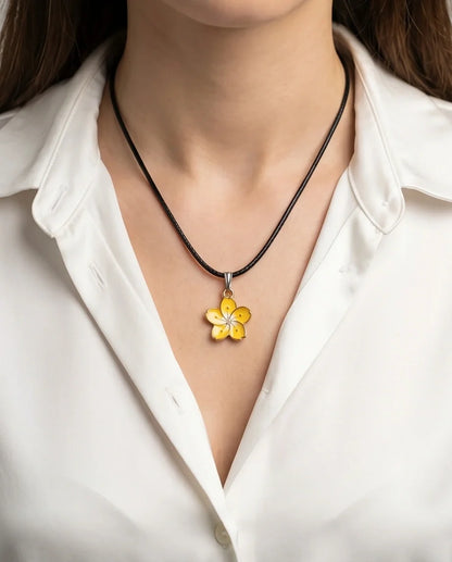 Mellow Yellow Cherry Blossom Enamel Pendant Necklace