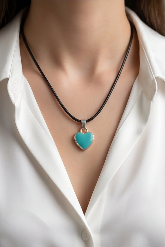 Gold and Turquoise Minimalist Heart Necklace