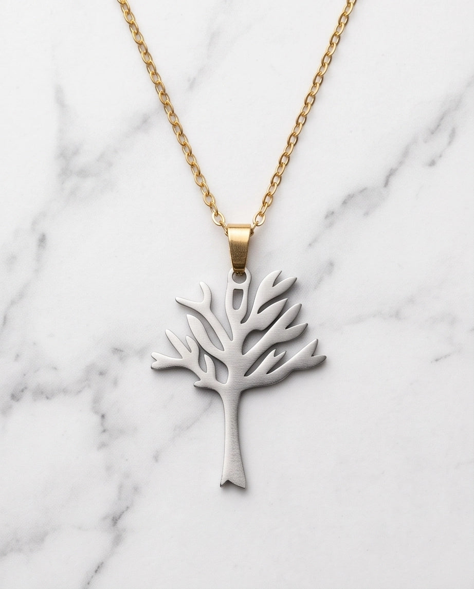 Silver Tree of Life Cutout Pendant Necklace