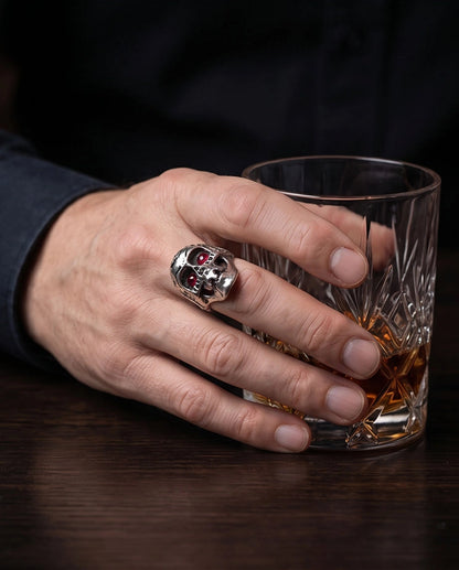 Ruby-Eyed Sculpted Sugar Skull Ring