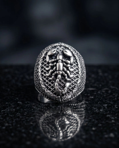 Oxidized Silver Sculpted Scorpion Mesh Ring
