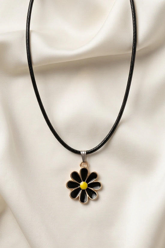 Gold and Black Daisy Pendant Necklace
