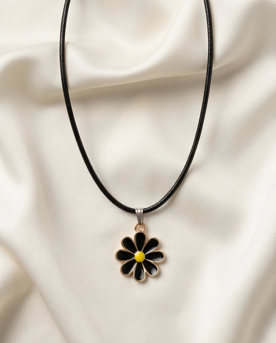 Gold and Black Daisy Pendant Necklace