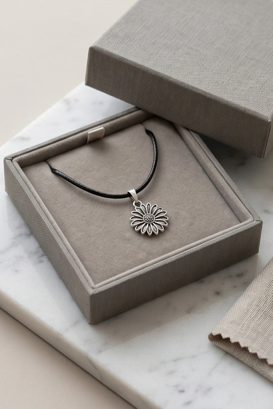 Silver Sunflower Pendant Necklace