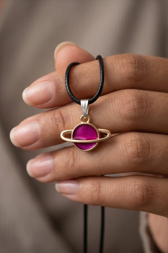 Magenta Saturn Planet Pendant