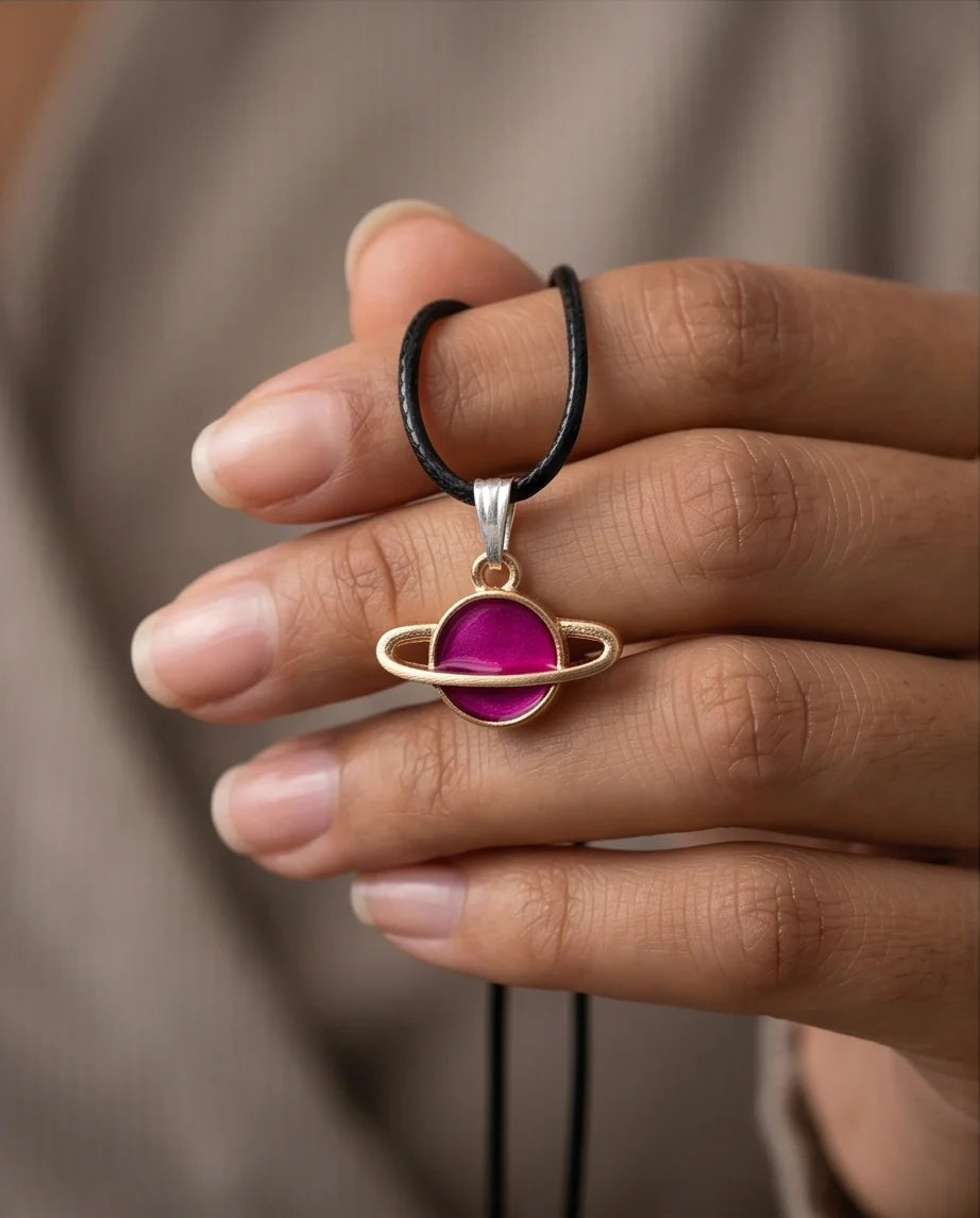 Magenta Saturn Planet Pendant