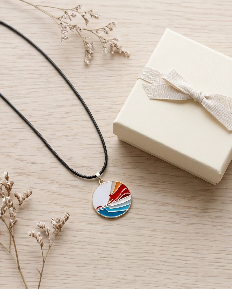 Sunset Wave Enamel Pendant Necklace