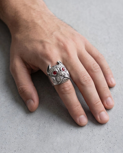 Ruby-Eyed Sculpted Pitbull Ring