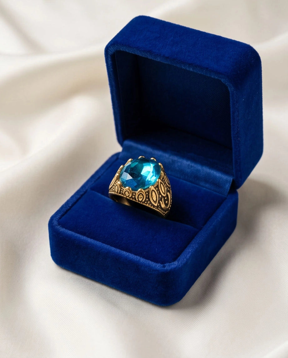 Antique Gold Oval Topaz Engraved Signet Ring
