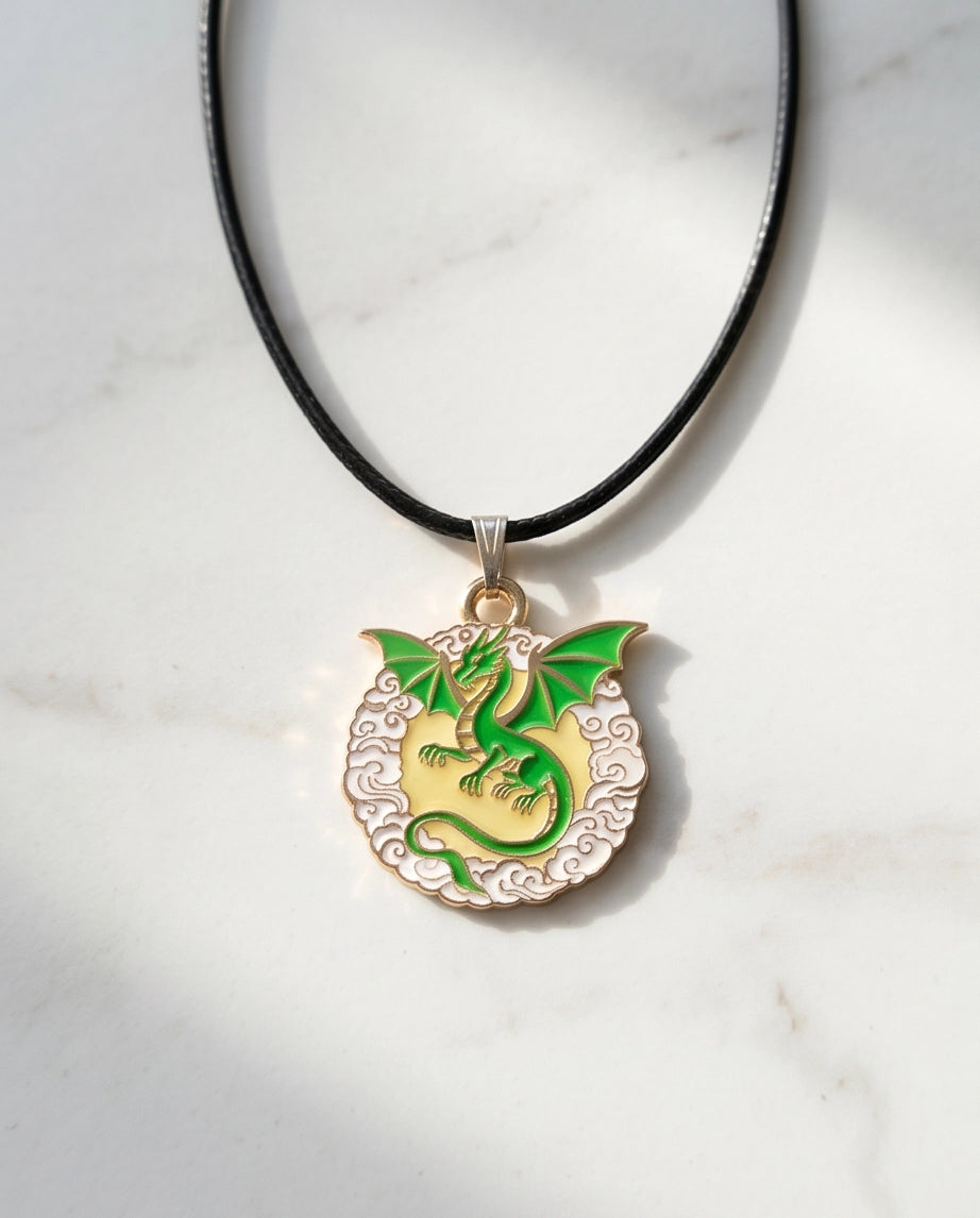 Green Dragon Medallion Cord Necklace