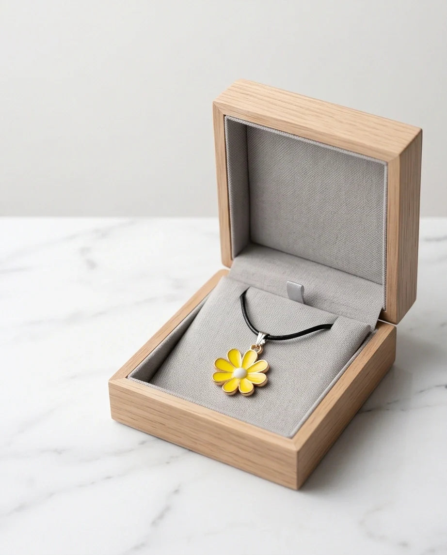 Vibrant Yellow Daisy Enamel Pendant Necklace