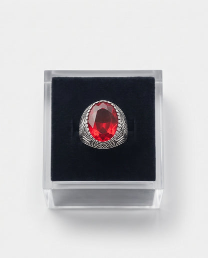 Ruby Gemstone Beaded Bezel Scale-Lattice Silver Ring