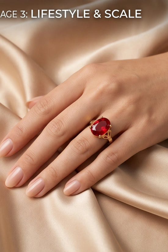 Gold Plated Crimson Ruby Oval Filigree Ring