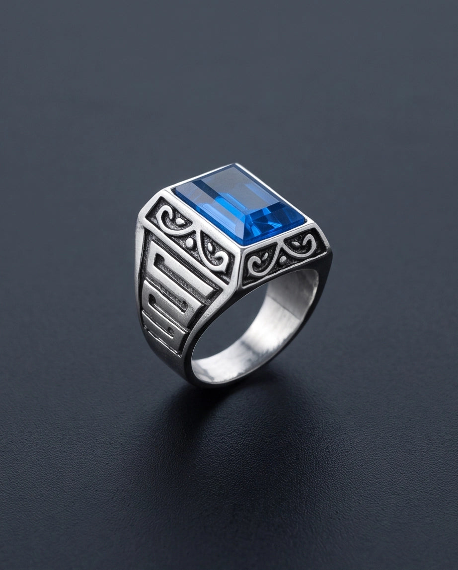 Sapphire Gemstone Rectangular Filigree Bezel Silver Ring