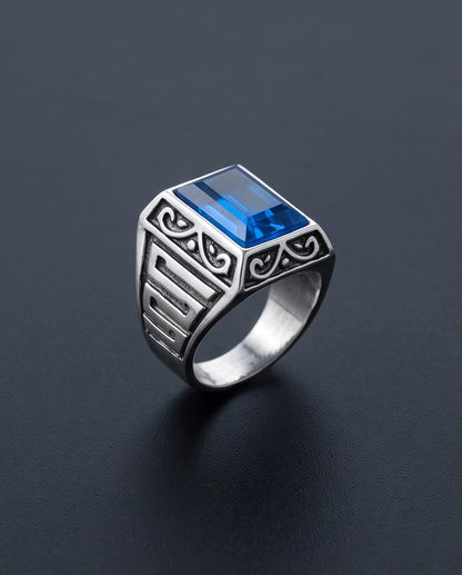 Sapphire Gemstone Rectangular Filigree Bezel Silver Ring