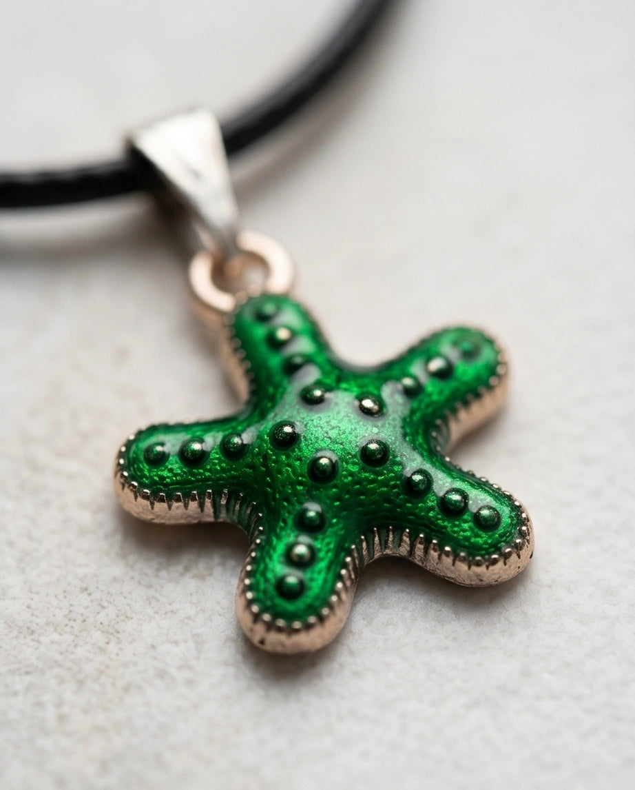 Gold and Green Starfish Pendant Necklace