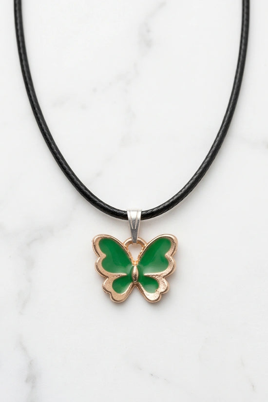 Gold and Green Butterfly Pendant Necklace