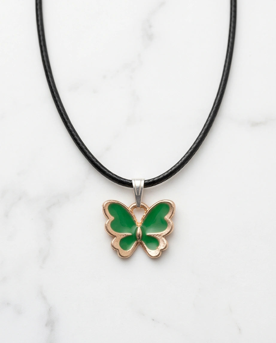Gold and Green Butterfly Pendant Necklace