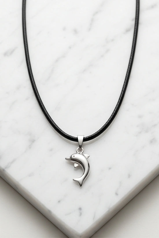 Silver Polished Playful Dolphin Necklace