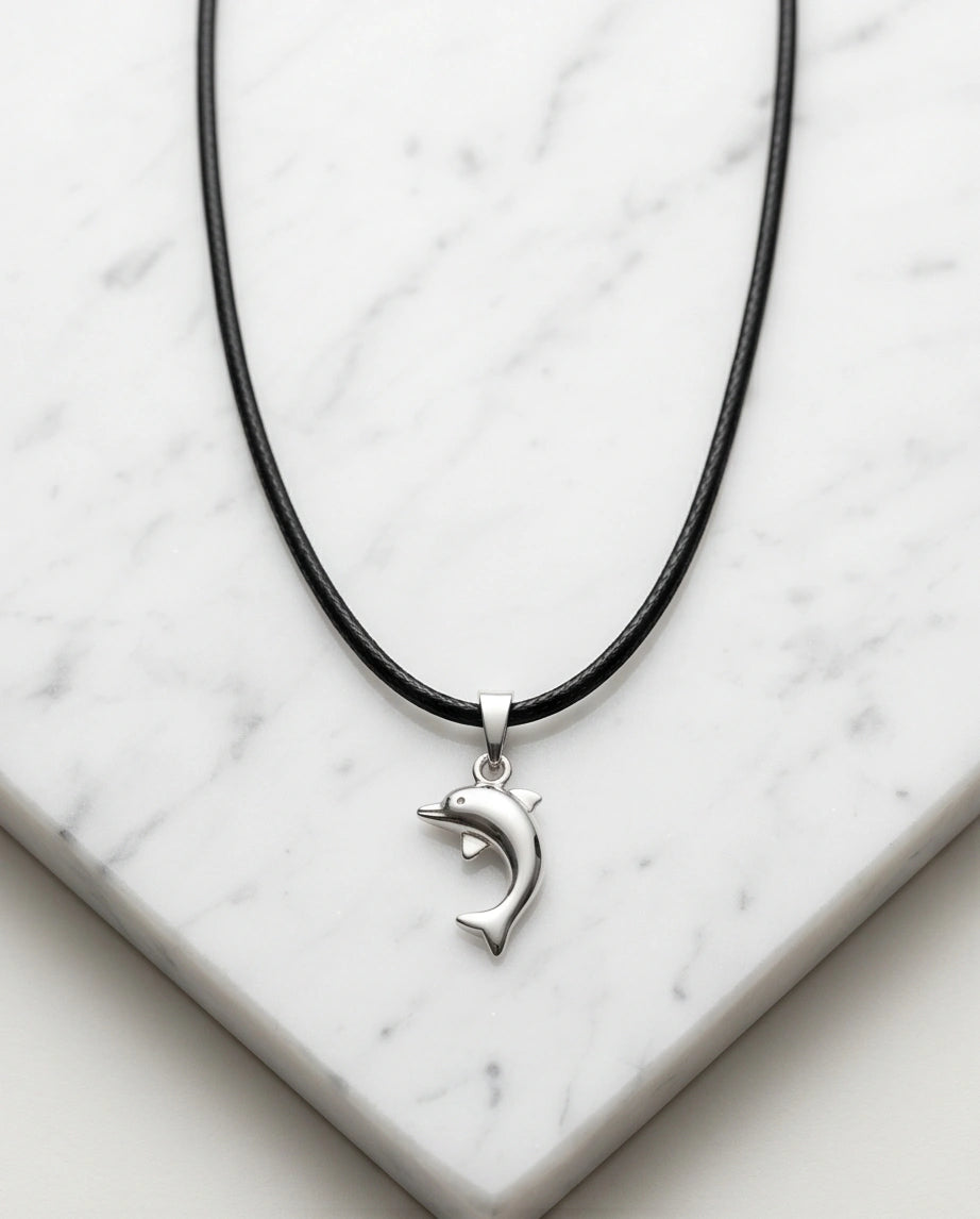 Silver Polished Playful Dolphin Necklace
