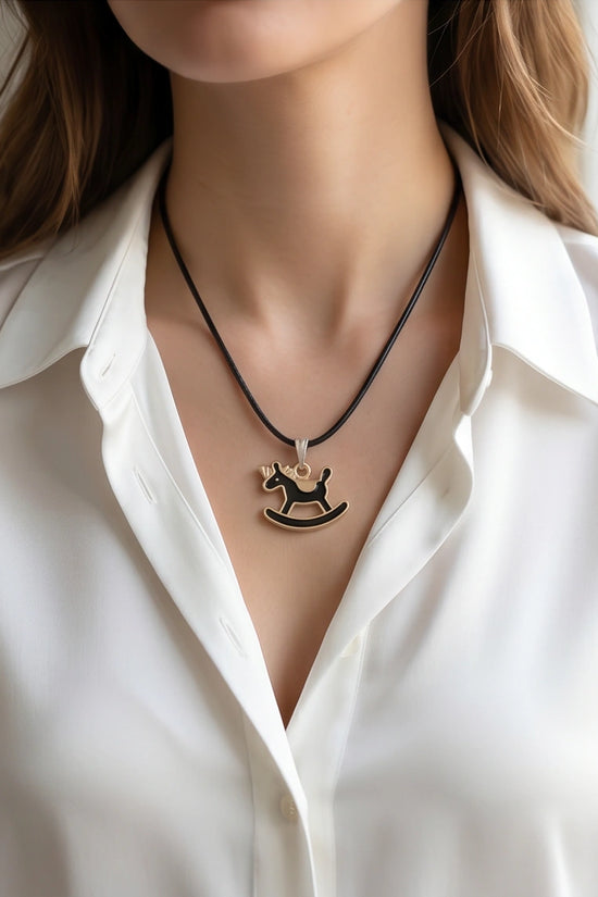Gold and Black Rocking Horse Necklace