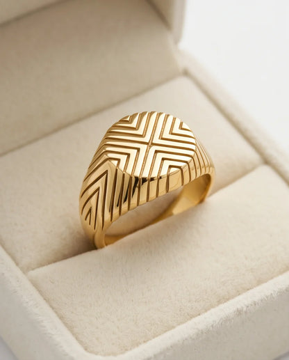 Radiant Chevron Geometric Gold Signet Ring