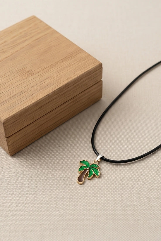Gold and Green Palm Tree Necklace
