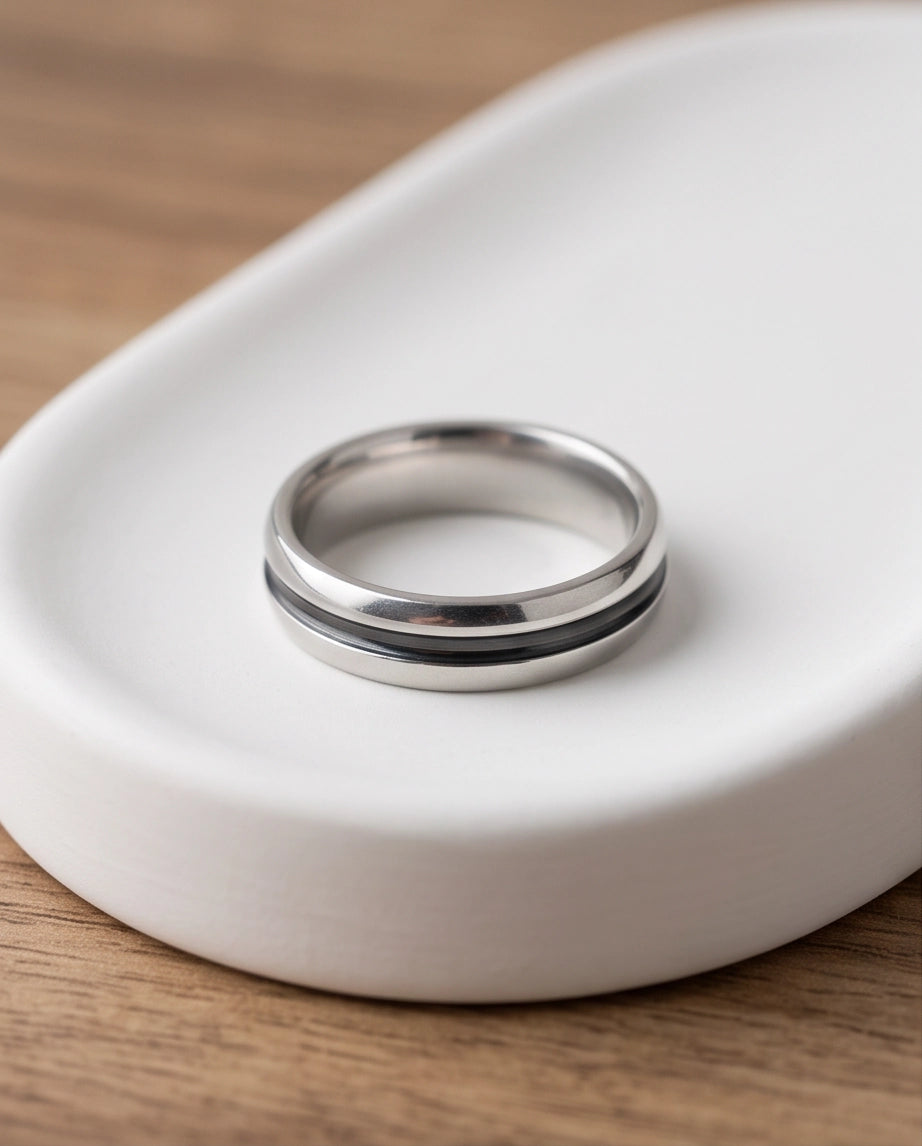 Dual-Tone Inlaid Channel Silver Band