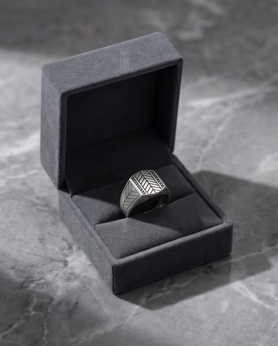 Sterling Silver Chevron Pattern Geometric Signet Ring