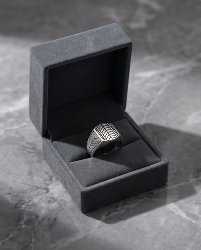 Sterling Silver Chevron Pattern Geometric Signet Ring