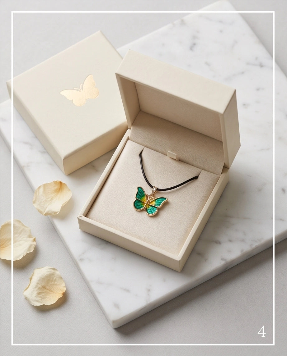 Green & Gold Butterfly Cord Necklace