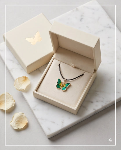 Green & Gold Butterfly Cord Necklace