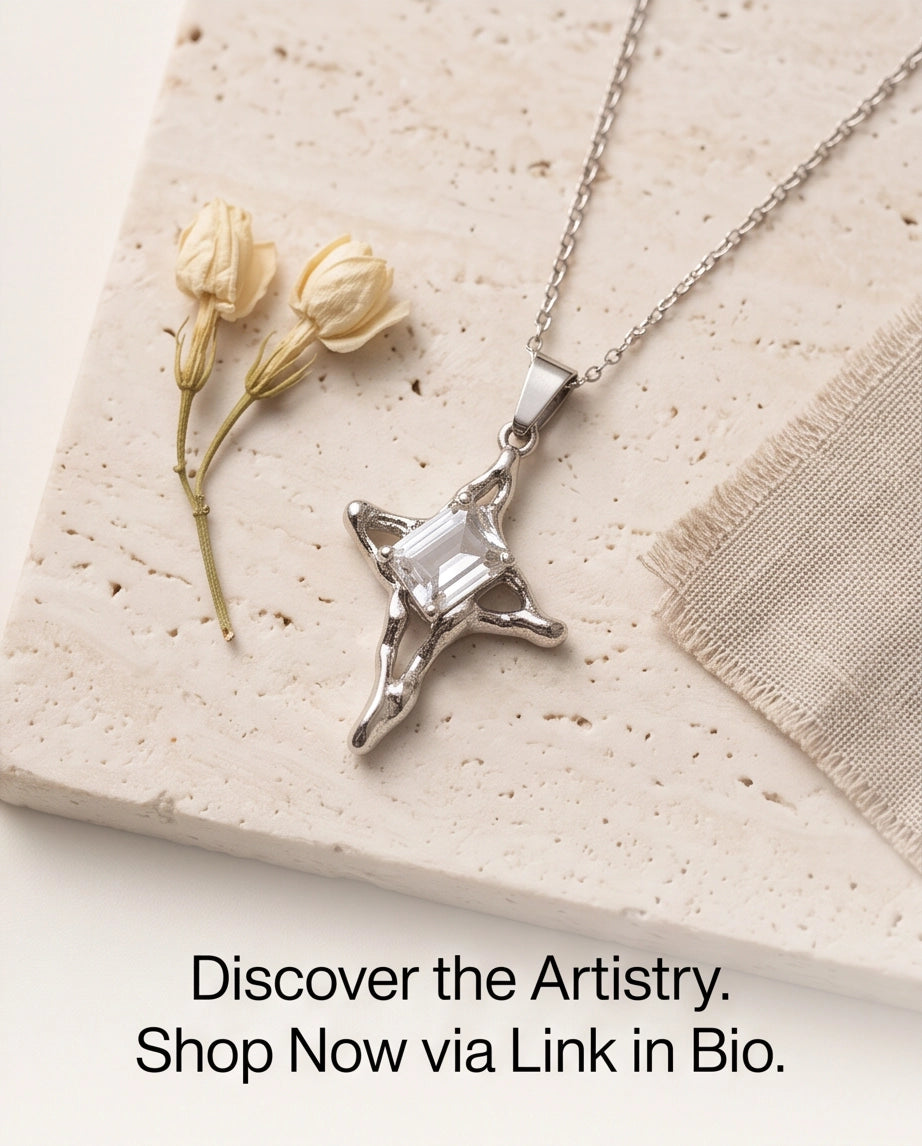 Silver Clear Gemstone Gothic Cross Pendant Necklace