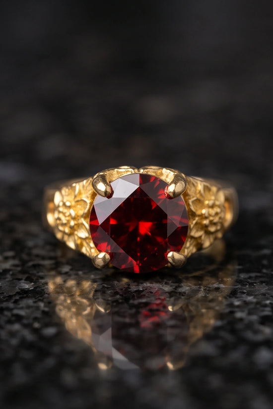 Golden Crimson Botanical Blossom Ring