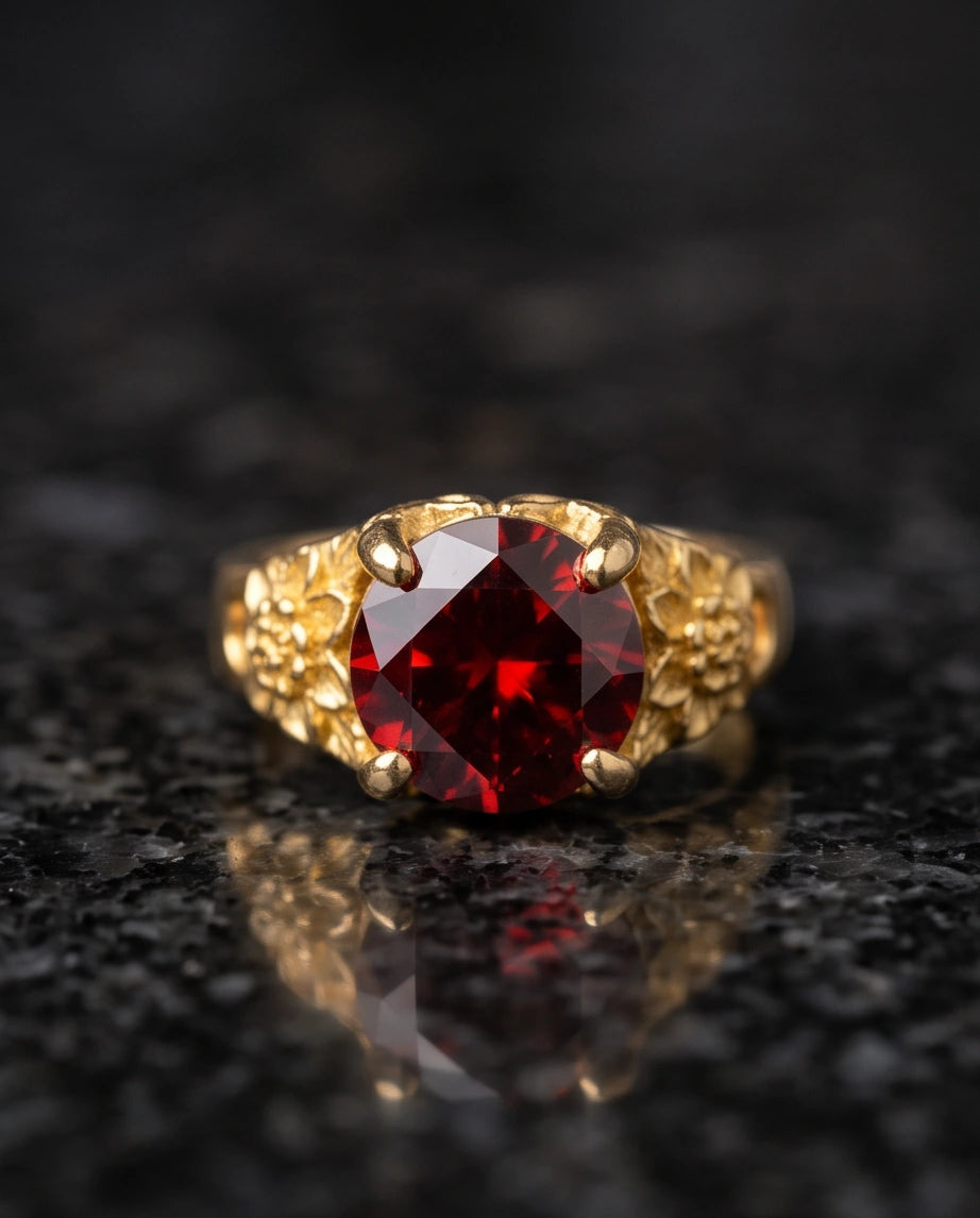 Golden Crimson Botanical Blossom Ring