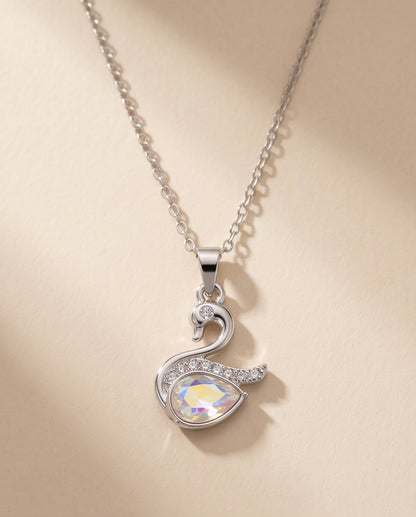 Silver Opaline Crystal Swan Pendant Necklace