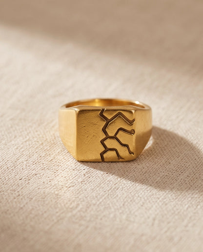 Geometric Fracture Gold Signet Ring