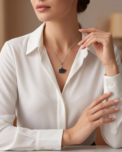 Silver Black Crystal Swan Necklace