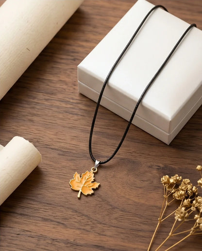 Golden Autumn Maple Leaf Enamel Pendant Necklace