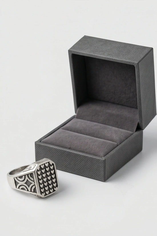 Vintage Sterling Silver Micro-Heart Lattice Signet Ring
