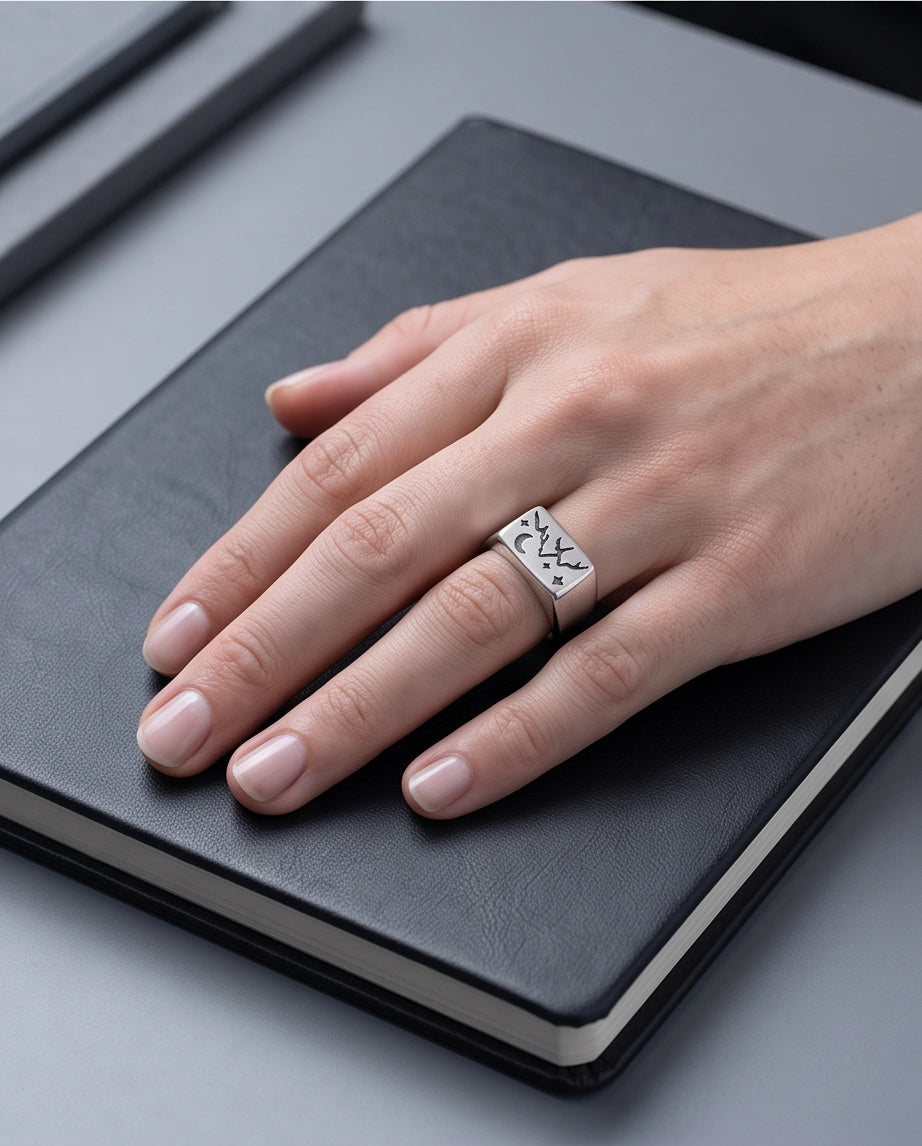 Celestial Mountain & Moon Signet Ring