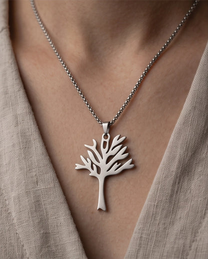Silver Tree of Life Cutout Pendant Necklace
